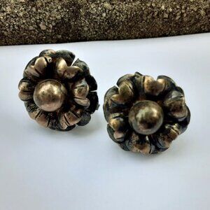 Vintage Silver Rose Earrings - Mexican Blooming Rose - Southwest Bohemian Chic
